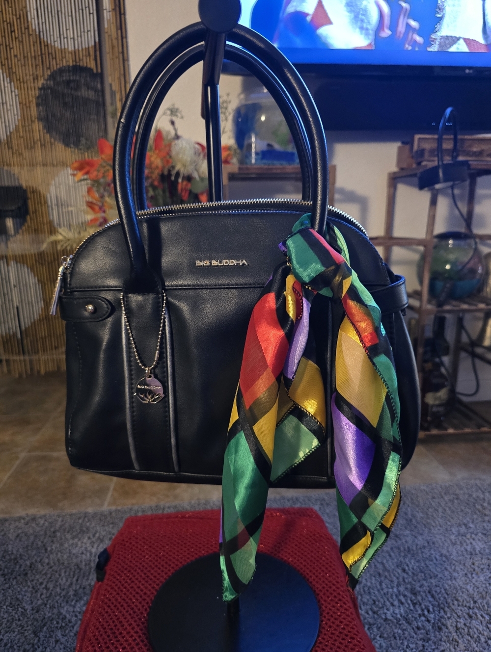 Big Buddha Black Leather Satchel In EUC